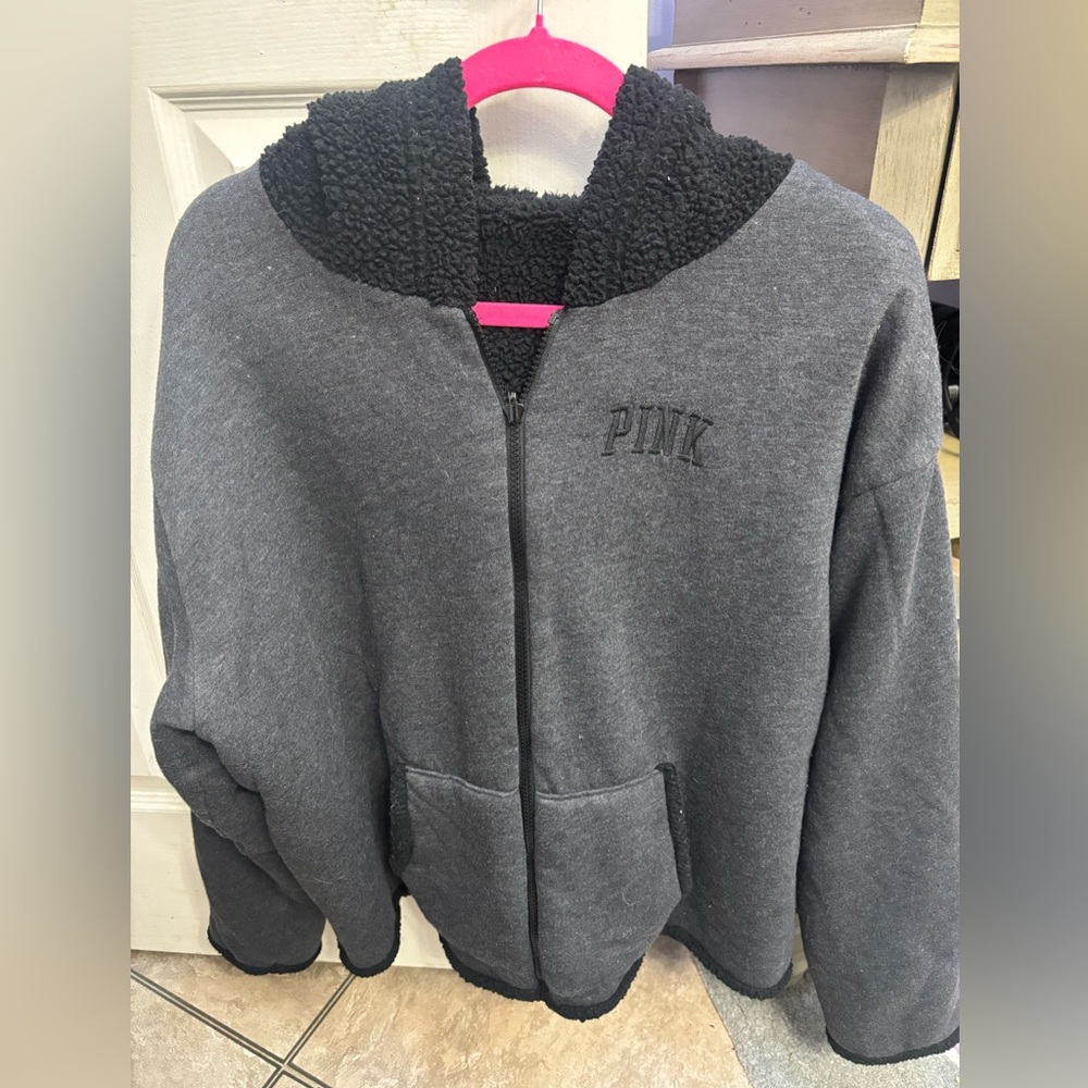 Gray PINK Zip-Up Hoodie